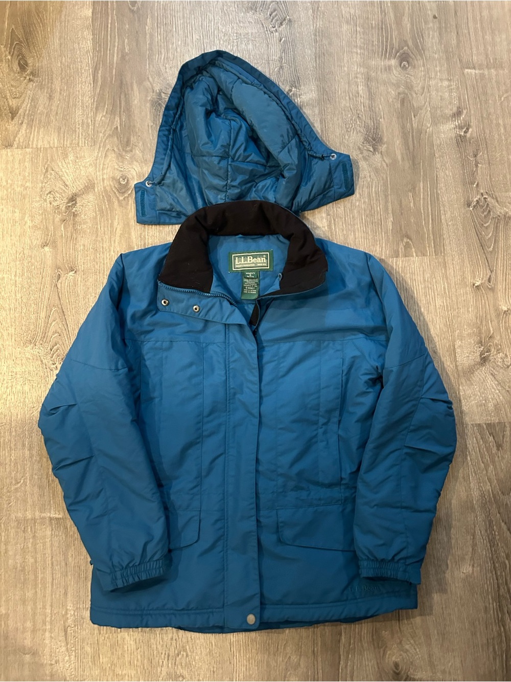 L.L. Bean Teal Blue Puffer Jacket with Removable Hood